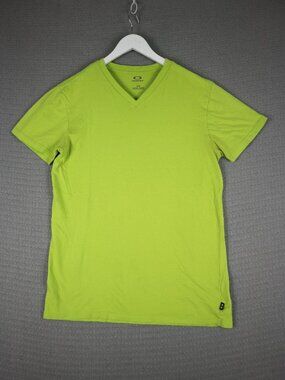 Oakley Lime Yellow V Neck Cotton Shirt Mens Large Cyber